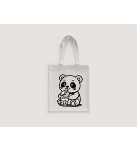 Boba Çay İçen Sevimli Panda Desenli Çocuk Omuz Çantası Hediyelik Boyanabilir Ham Bez Çanta
