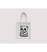 Boba Çay İçen Sevimli Panda Desenli Çocuk Omuz Çantası Hediyelik Boyanabilir Ham Bez Çanta