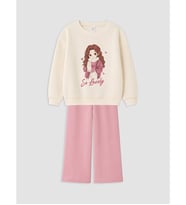 LCW Kids Ekru Baskılı Kız Çocuk Kalın Sweatshirt