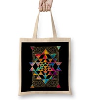 Sri Yantra Sacred Geometry Bez Çanta Uzun Saplı