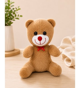 Kahverengi Peluş Ayıcık 25 cm Kırmızı Fiyonklu Sevimli Hediye