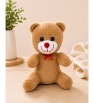 Kahverengi Peluş Ayıcık 25 cm Kırmızı Fiyonklu Sevimli Hediye