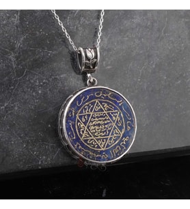 Lapis Lazuli Doğal Taşlı Mührü Süleyman Gümüş Kolye