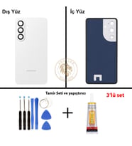 Samsung Galaxy S26 Beyaz Renk Lensli Arka Kapak + Tamir Seti + B7000 Yapıştırıcı Arka Cam Batarya Kapağı Pil Kapağı Lazer Kesim Back Cover Galaxy S26 Uyumlu