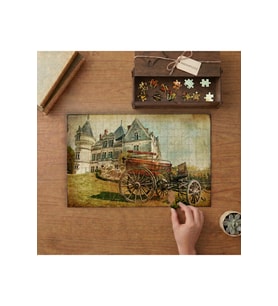 Retro Ev Tahta Araba Tasarımı 240 parça Ahşap Puzzle Ahşap Kutuda MP01174