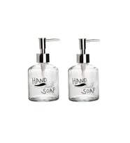 BANYO SETİ CAM SIVI SABUNLUK 2 ADET,EL SABUNU YAZILI 300ML 7,6X15,5CM