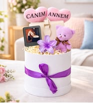 Kişiye Özel Canım Annem Tasarımlı,Fotoğraflı,Cüzdan,Toka Ve Ayıcık Anahtarlık,Kutu Seti (Beyaz)