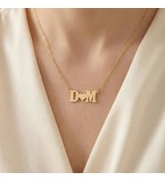 Kişiye Özel 925 Ayar Gümüş Zarif Çift Harf Kolye Doğum Günü Hediye (Gold)