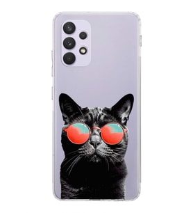 PrintiFy Samsung Galaxy A32 ile Uyumlu Kedi 3 Kamera Korumalı Şeffaf Kılıf