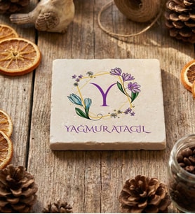 Kişiye Özel Y Harfli İsimli Bardak Altlığı Doğum Günü Hediyesi (Krem)