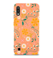 Samsung Galaxy M10 Uyumlu Lansman Kılıf Çiçek Tasarımlı İçi Kadife Kapak-Turuncu (Şeffaf)