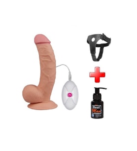 20 cm Belden Bağlamalı Titreşimli Realistik Dildo Penis Set