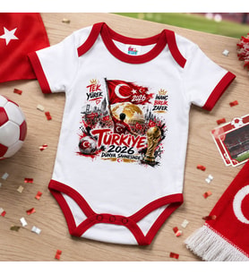 BK Gift Türkiye Taraftar Temalı 2026 Dünya Kupası Tasarımlı Kırmızı Bebek Body Zıbın-8 Tek Yürek Milli Takım Ruhu