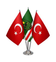 Masa Üstü Çeçenistan İçkerya Bayrağı Türk Bayrağı Üçlü Krom Direk Masa Bayrak Seti