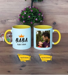 Babalar Günü Hediyesi Kupa Bardak Sarı Fotoğraflı Babaya Hediye