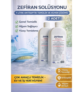 Zefiran Solüsyonu 1 Litre 2 Adet Set Antiseptik Hijyen Çok Amaçlı Temizlik Solüsyonu