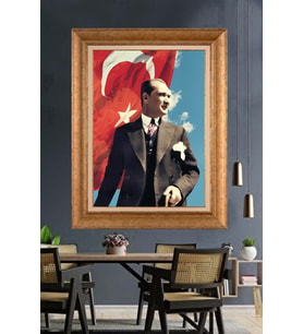 Altın Varaklı Çerçeveli Paspartulu Atatürk Tablo DC1259 (Gold)