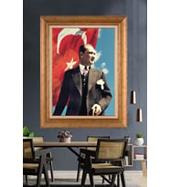 Altın Varaklı Çerçeveli Paspartulu Atatürk Tablo DC1259 (Gold)