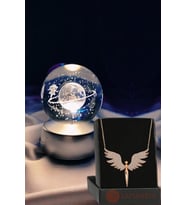 Satürn Temalı Işıklı 3D Led Işıklı Cam Küre ve Melek Kolye