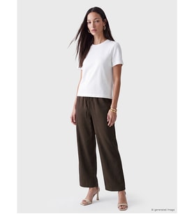 LCWAIKIKI Classic Kahverengi Beli Lastikli Geniş Paça Kadın Pantolon