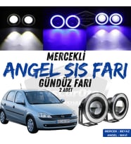 Opel Corsa C 2000-2006 Uyumlu Mercekli Angel Sis Farı Metal 76 mm Mavi Halkalı Gündüz Farı 2 Adet