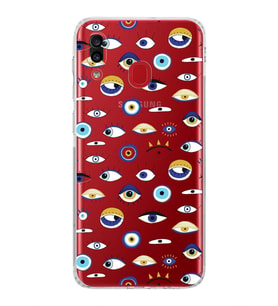 PrintiFy Samsung Galaxy A20 ile Uyumlu Nazar Boncuğu 2 Baskılı Kamera Korumalı Şeffaf Silikon Kılıf