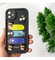 iPhone 11 Uyumlu Kabartma Desenli Şık Kaliteli Silikon Telefon Kılıf (Siyah)
