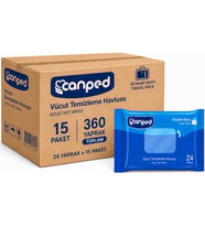 Canped Yetişkin Vücut Temizleme Islak Mendil Havlu 24 Yaprak Seyahat Boy 15 Li Set (360 Yaprak)