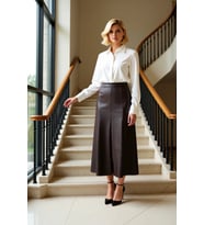 Kadın Moda Stil Maxi Astarsız Örme Suni Deri Yüksek Bel Maxi Etek