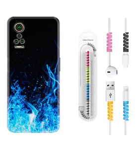 General Mobile GM 21 Pro GM 22 Pro Plus Kılıf Kablo Koruma Spiral Silikon Blue Fire 1678