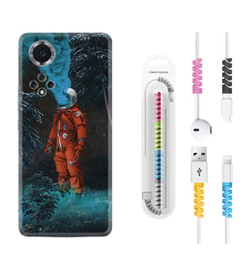 Huawei Nova Y70 Y90 Nova 9 SE  Kılıf Kablo Koruma Spiral Silikon Astronot Smoke 1769