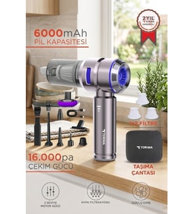 Araç İçi Süpürge 4IN1 17000PA Emiş Güçlü Üflemeli Şarjlı Mini Araba El Süpürgesi HL121 Mavi