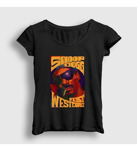 Presmono Kadın Siyah Snoop Dogg Fest Westcoast T-Shirt 422342tt