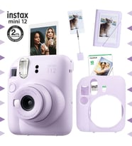 Instax mini 12 Lila Fotoğraf Makinesi-10'lu Film-Kıskaçlı Stand-Mini Albüm ve Silikon Kılıf Seti