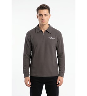 Erkek Spor Polo Yaka Petek Dokulu Sweatshırt BGL-ST05442