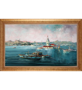 Çerçeveli Paspartulu Manzara Tablo ah1364 (Gold)