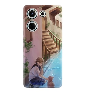 Camon 20 Kılıf Resimli Desenli Silikon Platinium Series Cat And Girl 1808