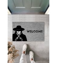 Dormot Modern Dijital Baskı  Gri V For Vendetta Paspas- Kapı Önü Paspası (Bej)