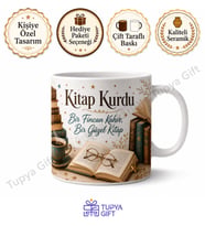 Kitap Kurdu Okuma Temalı Kişiye Özel Baskılı Kupa Bardak Hediye