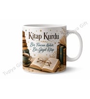 Kitap Kurdu Okuma Temalı Kişiye Özel Baskılı Kupa Bardak Hediye