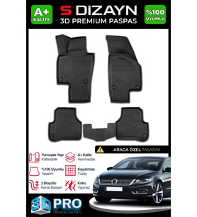 S-Dizayn VW CC 3D Pro Havuzlu Paspas 2008-2017 A+ Kalite