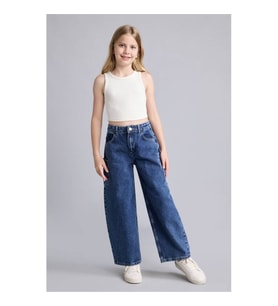 Defacto %100 Pamuk Baggy Fit Koyu Mavi Kız Çocuk Jean Pantolon H8896A8/NM34
