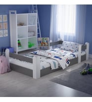 Montessori Karyola Beyaz-Antrasit 90x190 Yatak Uyumlu Oval Kesim Çocuk Yatağı-Tlp307