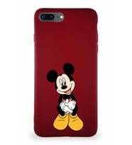 Apple iPhone 8 Plus Soft Premier Kapak Mickey Mouse-A Tasarımlı Silikon Kılıf - Mürdüm (Şeffaf)