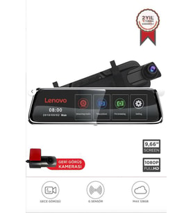 Lenovo Araç İçi Kamera Gece Görüşlü Dokunmatik 1080P Ön ve Arka Dikiz Aynası V7 8801 Plus Siyah