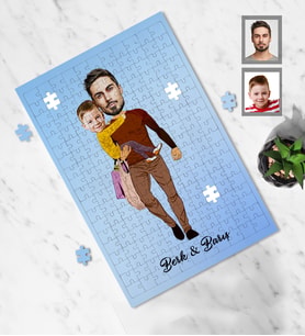 Kişiye Özel Babalar Günü Baba Erkek Çocuk Karikatürlü A4 99 Parça Puzzle Model-2