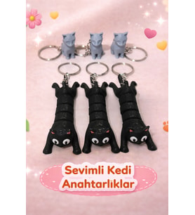 3 Hareketli Kedi + 3 Minik Kedi Anahtarlık Seti (6’lı)