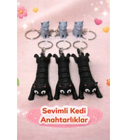 3 Hareketli Kedi + 3 Minik Kedi Anahtarlık Seti (6’lı)