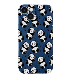 Apple iPhone 14 Uyumlu Lansman Kılıf Panda Tasarımlı İçi Kadife Kapak-Lacivert (Şeffaf)