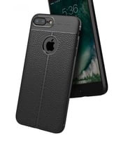 Apple iPhone 7 PLUS Korumalı Deri Görünüm Siyah Silikon Kılıf